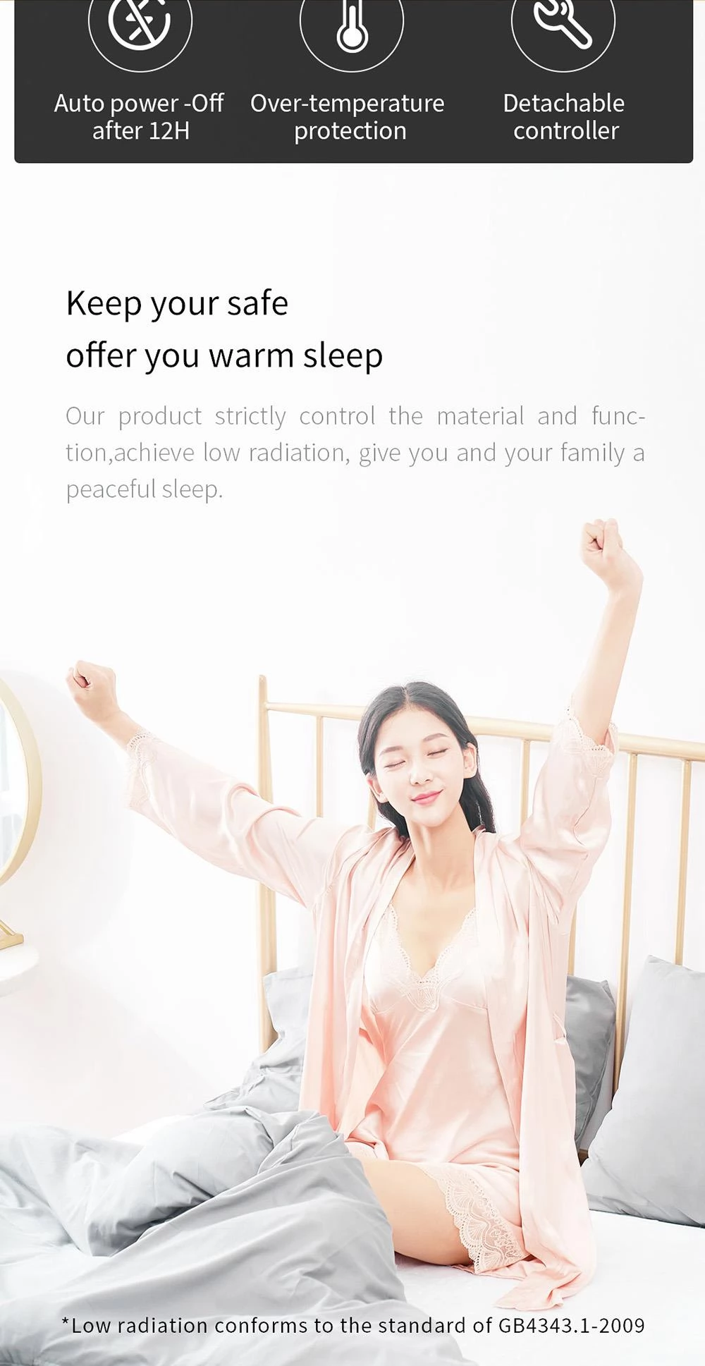 Xiaoda Electric Heating Blanket, Low Radiation, Overheat Protection, 12 Hours Automatic Power-off, 150*80cm