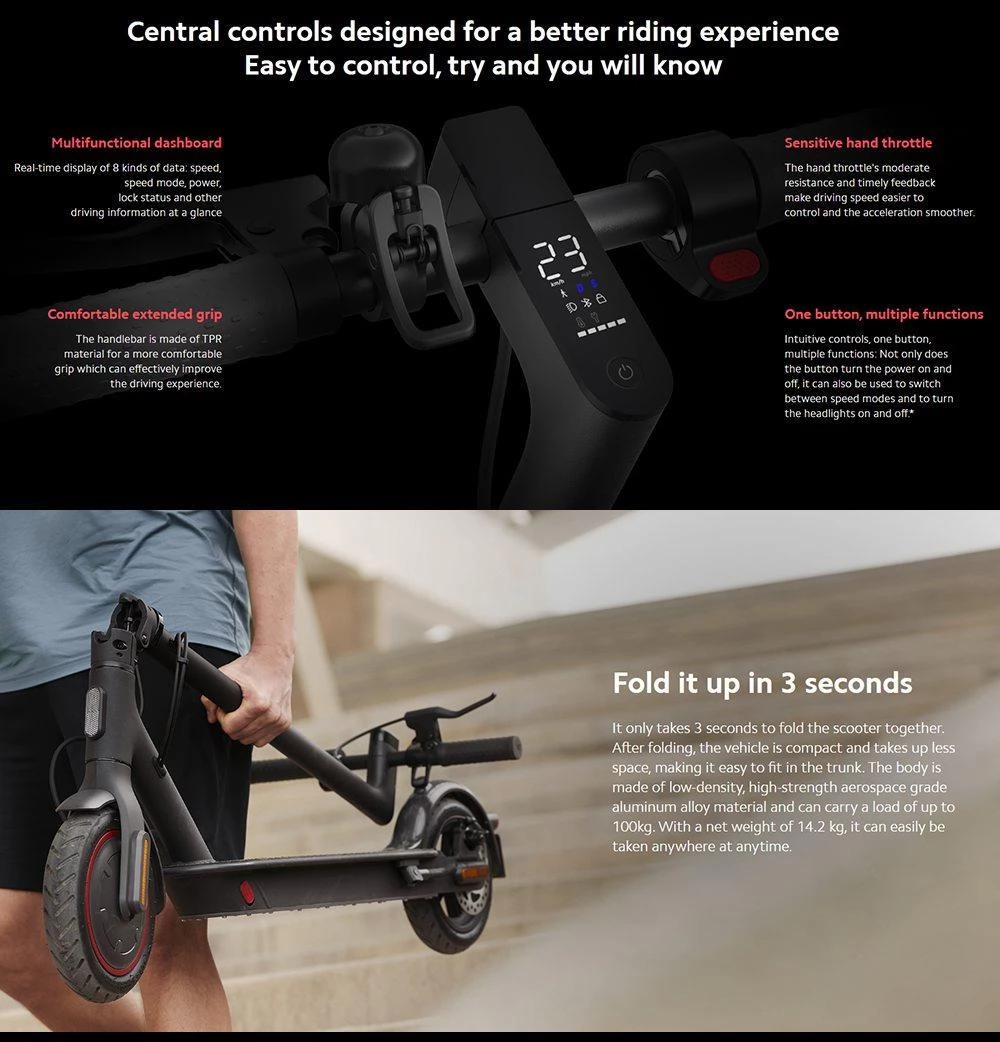 Mi Electric Scooter Pro 2 GE With ABE Certification - 12800mAh Battery & 300W Brushless DC Motor