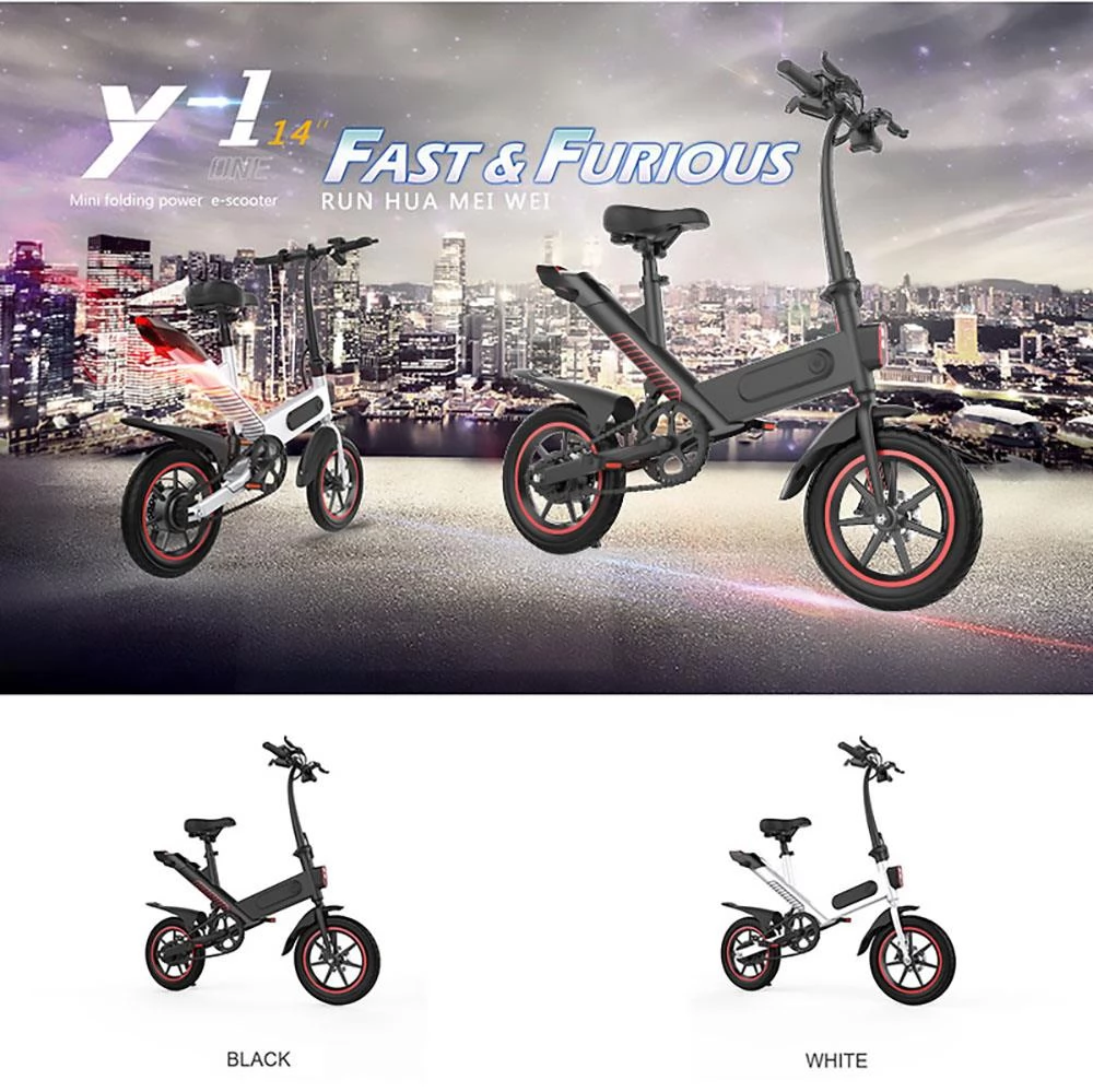 Y1 opvouwbare elektrische fiets stadsfiets, 350W motor, 36V 10.4Ah batterij, 25km/h max snelheid, 14 Inch band