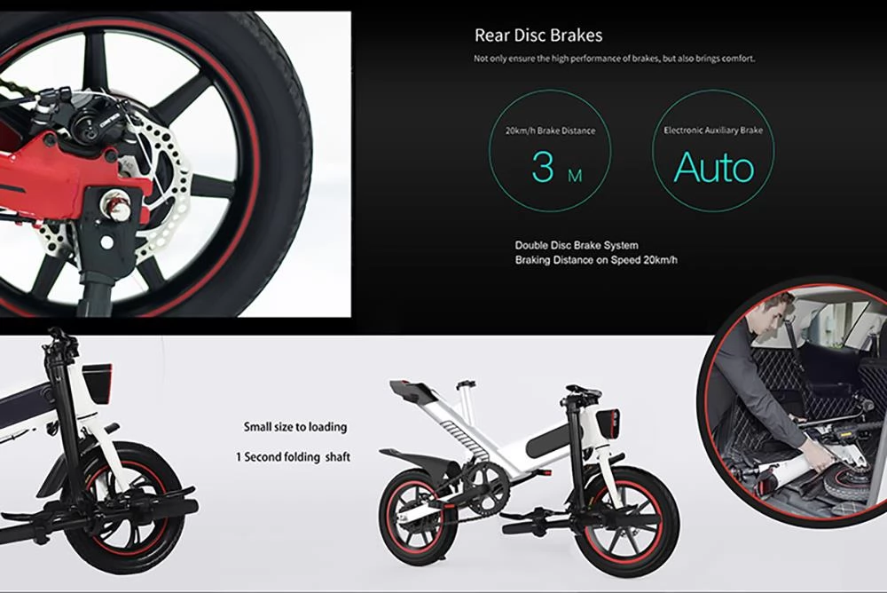 Y1 Foldable Electric Bike City Bike, 350W Motor, 36V 10.4Ah Battery, 25km/h Max Speed,14 Inch Tire