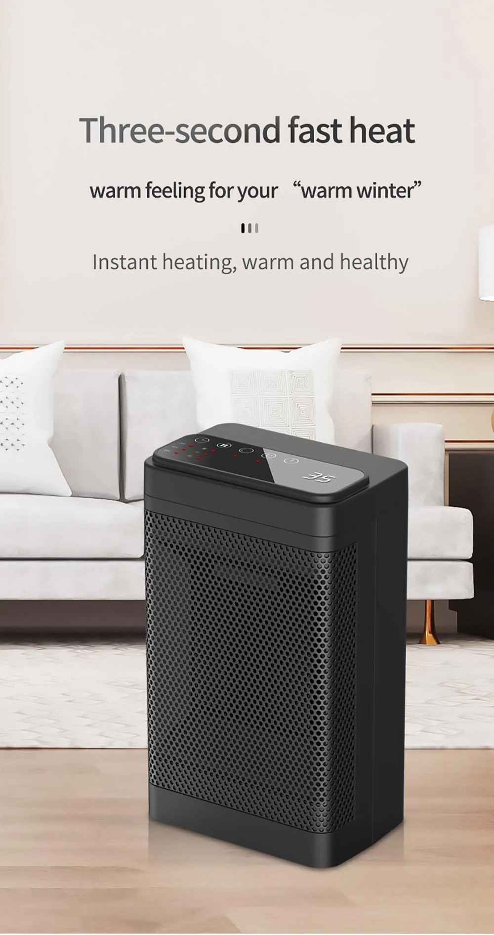 New Electric Heater Portable Vertical Household Heater PTC Ceramic Electric  Heater Three-second Speed Heat Rechargeable