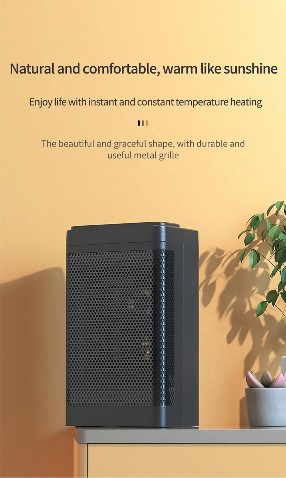YND-1200D 1500W Desktop Mini Electric Heater, PTC Ceramic Space Heater, Remote Control, Touch Screen, 3-Gear Adjustment