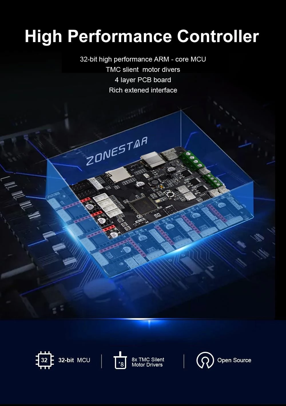 Zonestar Z9V5Pro-MK4 4 Extruders 3D Printer, Auto Leveling, 32 Bit Control Board, 300x300x400mm