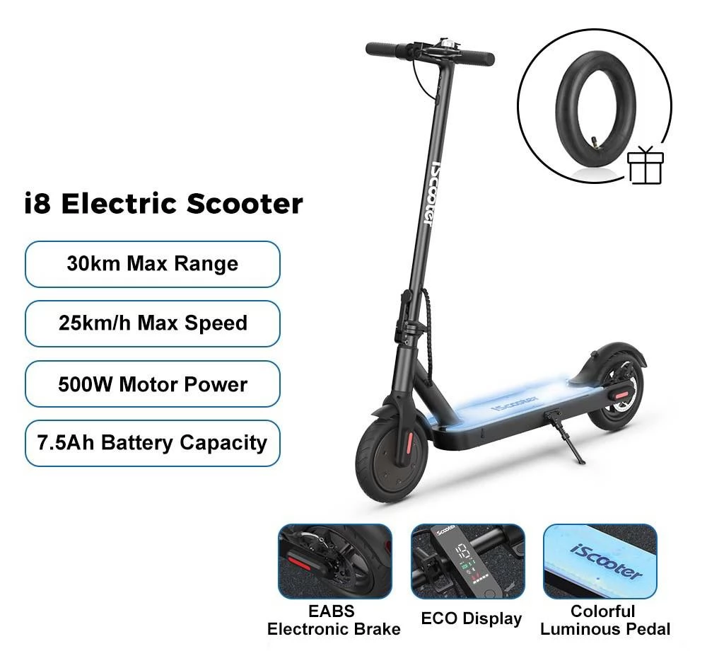 iScooter i8 8.5 Inch Banden Opvouwbare Elektrische Scooter - 500W Motor & 7.5Ah Batterij