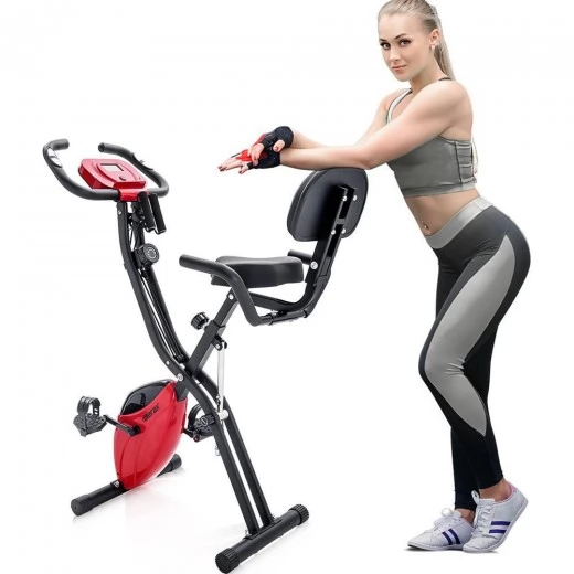 Merax X-Bike Magnetic Folding Fitness Bike 2.5 kg Flywheel LCD Display For Cardio Workout Cycling - Red
