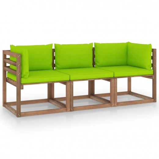 Garten-Palettensofa 3-Sitzer mit Kissen Hellgrün Kiefernholz