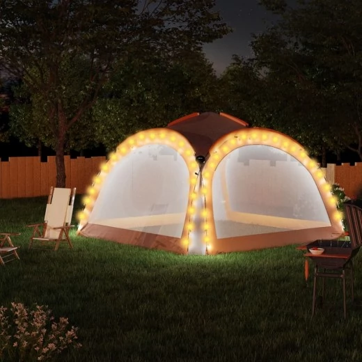Partyzelt mit LED und 4 Seitenwänden 3,6x3,6x2,3 m Grau Orange