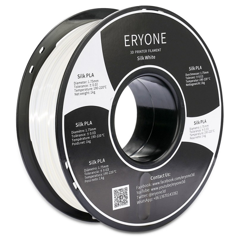 Eryone Silk Silver PLA 3D Printing Filament 1.75mm 1KG Vacuum Sealed New Boxed 