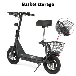 BOGIST S5 Pro Electric Scooter 600W Motor with Seat and Cargo Carrier 12 Inch Pneumatic Tire Up to 40Km/h - Black
