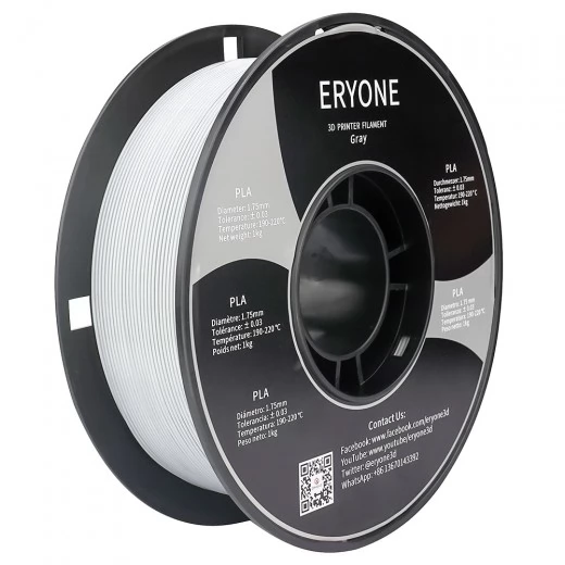 ERYONE PLA Filament voor 3D Printer 1.75mm Tolerantie 0.03mm 1kg (2.2LBS)/Spool - Grijs