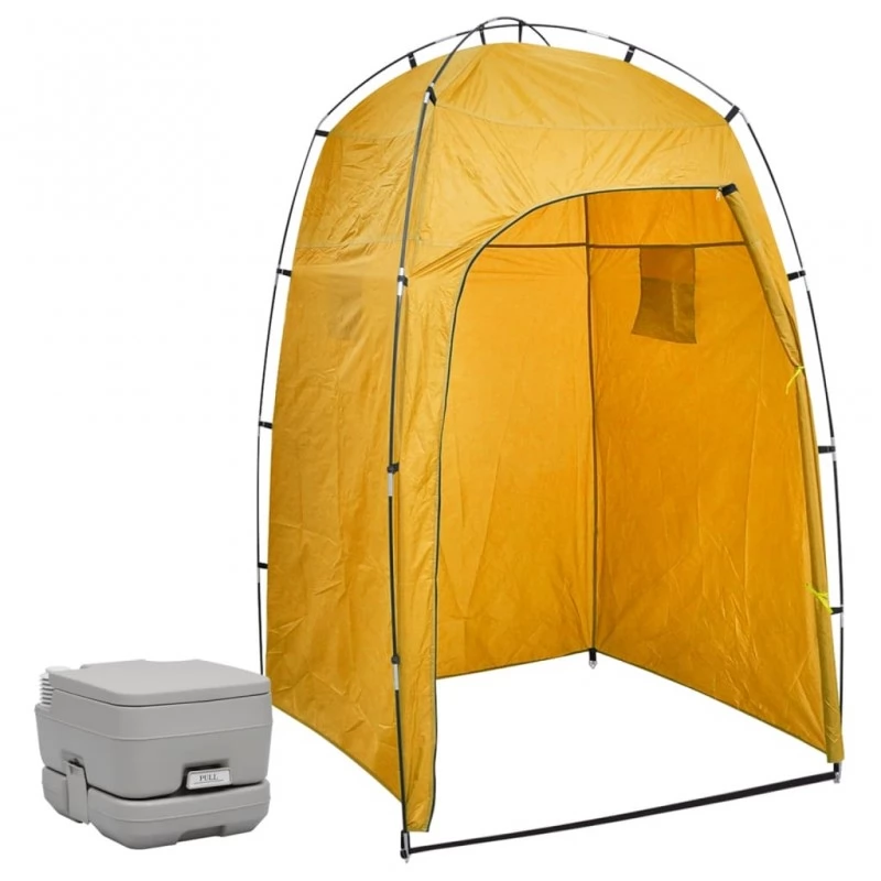 Tragbare Campingtoilette mit gelbem Zelt 10 10 L