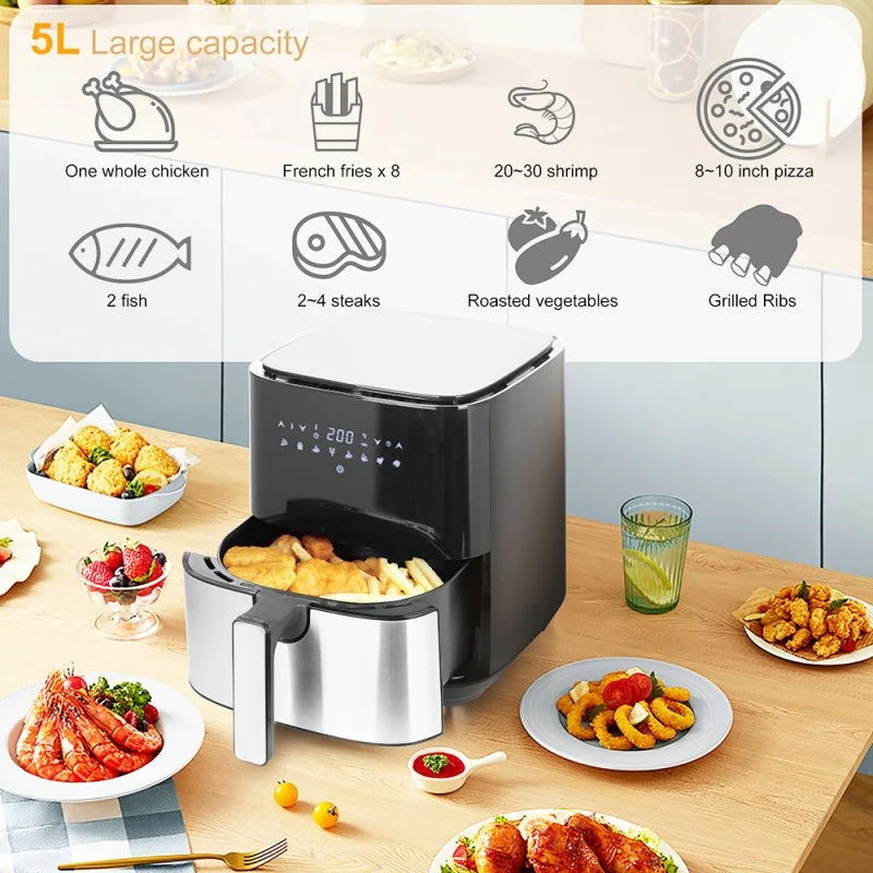 Sonifer SF1014 1450W 5L Air Fryer without Oil, LED Touchscreen, 360 Degree  Baking, Electric Deep Fryer Nonstick Basket 