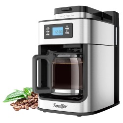 Sonifer SF3541 1050W 2-in-1 Drip Coffee Machine, 1200mL/10 Cups, Ground/Beans Coffee Maker, Digital Display, Keep Warm