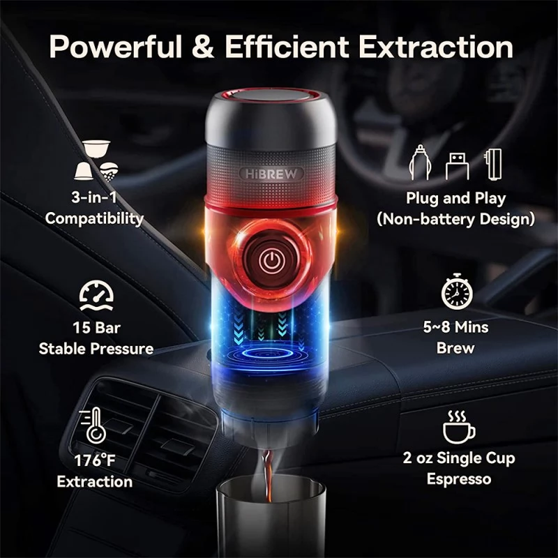  CONQUECO Portable Espresso Machine Travel - 12v Car Coffee  Maker with Battery for Camping - Small Electric - 3 Mins Heating -  Rechargeable USB Charging (Silvery): Home & Kitchen