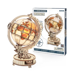 ROBOTIME ST003 ROKR Luminous Globe 3D Wooden Puzzle, LED Light Building Block Kits, 180Pcs