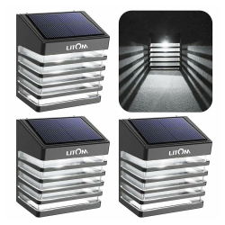 LITOM LED Solar Fence Lights, 2 verlichtingsmodi, IP65 Waterdicht, Smart Side Button, voor tuin patio voordeur, 4Pcs