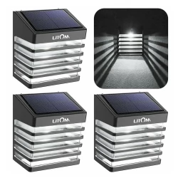 LITOM LED Solar Zaunleuchten, 2 Beleuchtungsmodi, IP65 wasserdicht, Smart Side Button für Garten, Terrassen & Haustür