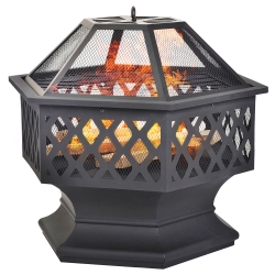 Fire Pit with Grill Grate, Fire Bowl with Spark Guard Pit for BBQ, Heating, Garden, Patio