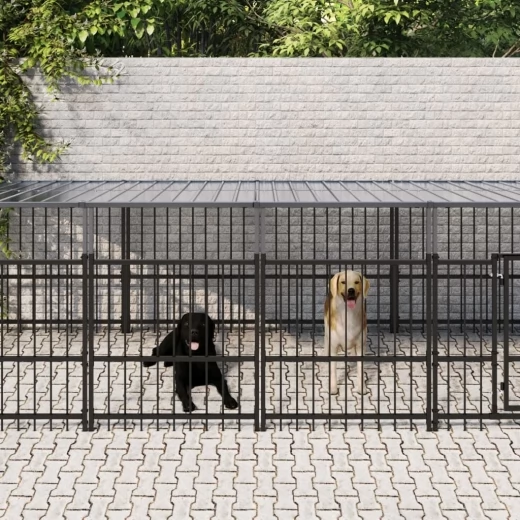 Vidaxl Outdoor Dog Kennel met dakstaal 9,38 m²