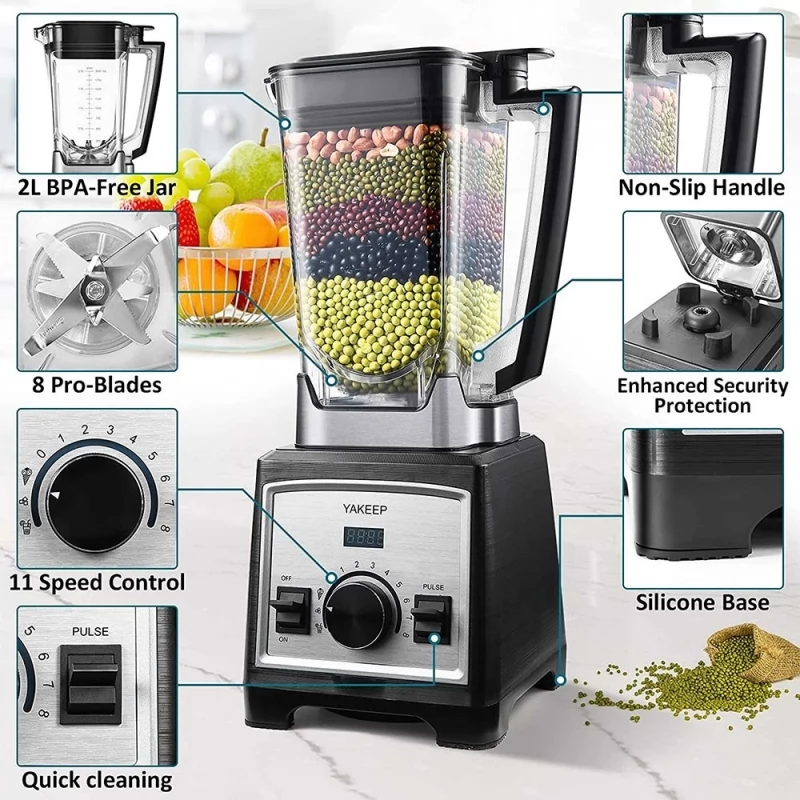 Yakeep 8188 2000W Stand Mixer, 2L Smoothie Blender with Stirrer