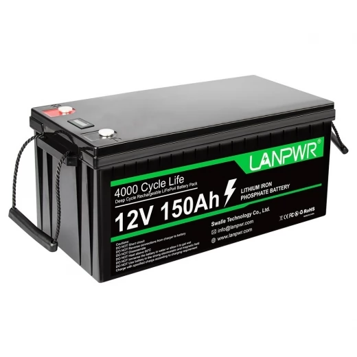 LANPWR LiFePO4 Batterij, 12V 150Ah 1920Wh Lithium Batterij, Ingebouwd 100A BMS, IP65 Waterdicht