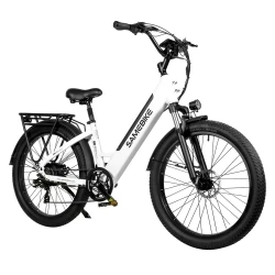 Samebike RS-A01 26*3'' Tires Electric Bike with Rear Rack, 750W Motor with 70N.m, 48V 14Ah Battery - White