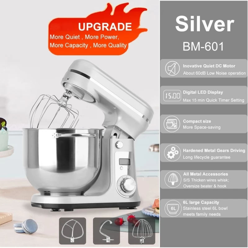 BioloMix BM601 1200W Kitchen Food Stand Mixer, Cream Egg Whisk