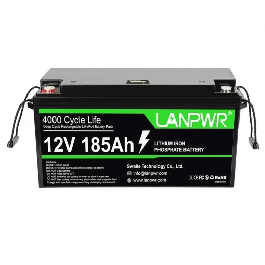 LANPWR 12V 185Ah LiFePO4 Lithium Batterij Reservemacht, 2368Wh energie, 4000 diepe cycli, ingebouwde 100A BMS
