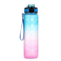 Eleglide GF-1202 32oz Motivationswasserflasche mit Zeitmarkierungen, Strohhalm, Riemen - Pink und Blau