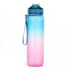 Eleglide GF-1202 32oz Motivational Water Bottle with Time Markers, Straw, Strap - Pink and Blue