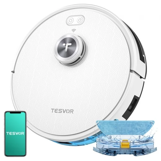 Tesvor S7 Pro Robot Vacuum Cleaner with Mop Function, 6000Pa Suction, Laser Navigation, 600ml Dustbin