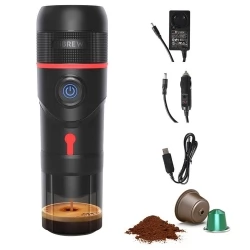 HiBREW H4 Portable Car Coffee Machine, 15 Bar Pressure, DC 12V Espresso Coffee Maker with Adapter, 60ml Water Tank