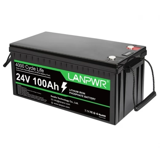LANPWR 24V 100Ah LiFePO4 Akku, 2560Wh Energie, 4000 Ladezyklen, integriertes 100A BMS