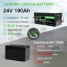 LANPWR 24V 100Ah LiFePO4 Lithium accupack back-upvermogen, 2560Wh energie, 4000 diepe cycli, ingebouwd 100A BMS