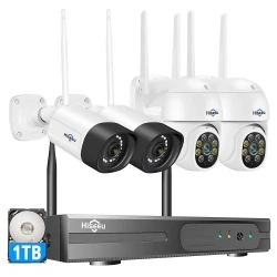 Hiseeu 8Ch Wireless -Überwachungskamera, 5MP PTZ Wireless Camera, Arbeit mit CCTV -System, Color Night Vision, mit 1 TB HDD