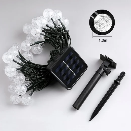 

Solar String Lights, 24mm Waterproof Fairy Lights, 100 LED Crystal Ball, 8 Modes, 12m Length, Warm Light
