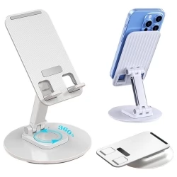 Draagbare opvouwbare telefoonstandaard, 360 graden draaibaar, in hoogte verstelbaar, houder voor mobiele telefoon - Wit
