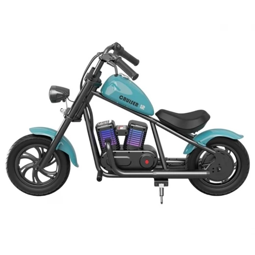 Hyper GOGO Cruiser 12 Plus Electric Motorcycle for Kids, 12 x 3" Tires, 160W, 5.2Ah, Bluetooth Speaker, LED Lights - Blue