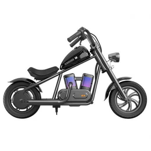 Hyper GOGO Cruiser 12 Plus Elektrische Motorfiets voor Kinderen, 12 x 3" Banden, 160W, 5.2Ah, Bluetooth-luidspreker - Zwart