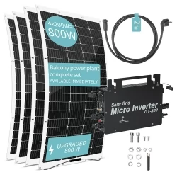 LANPWR 800W Balkonkraftwerk mit 4 x 200W flexiblen Solarmodulen, 23% solarem Wirkungsgrad