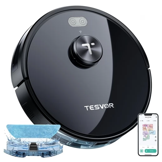 Tesvor S5 Max Robot Vacuum Cleaner, 6000Pa Suction, LiDAR Navigation, 600ml Dust Box, 5200mAh Battery