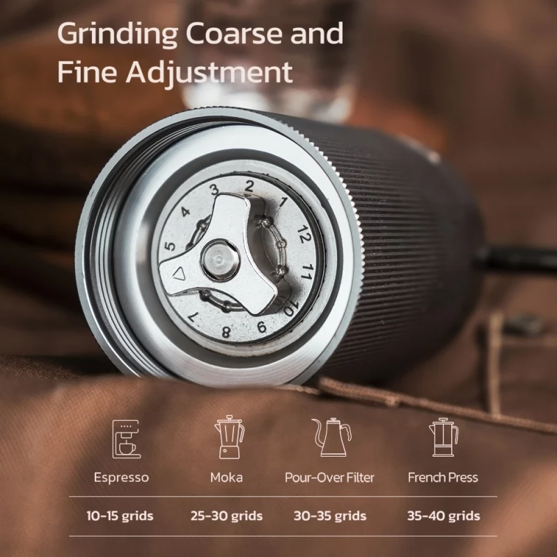 HiBREW G4A Portable Manual Coffee Grinder, 36mm Core, Metal Powder Cup,  Adjustable Precision 