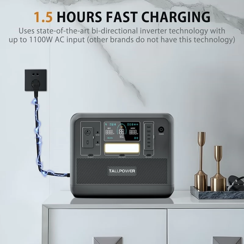 TALLPOWER V2000 Portable Power Station, 1536Wh LiFePo4 Solar