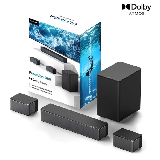 

Ultimea Poseidon D60 Soundbar Subwoofer Speaker Kit, Dolby Atmos 5.1, Adjustable Surround Level, Multiple Modes