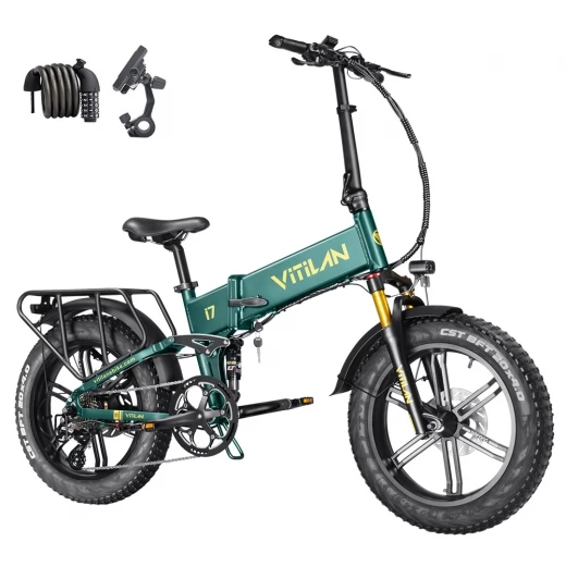 Vitilan I7 Pro 2.0 Foldable Electric Bike, 20*4.0-inch Fat Tire, 750W Bafang Motor, 48V 20Ah Removable Battery - Green