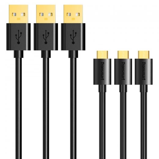 Tronsmart [3 Pack] 3x 1m 20AWG Charge Gold Plated Premium Micro USB Cable Black