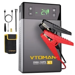 VTOMAN X1 Starthilfe mit 100PSI Luftkompressor, 12V Lithium Batterie Starthilfebox, 400 Lumen LED - Schwarz