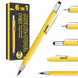 HMP P136A 6-in-1-Multitool-Stift, mit Stift, Lineal, Wasserwaage, Schraubendreher, einziehbarem Stift - Gelb
