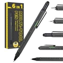 HMP P136A 6in1 Multitool-Stift, mit Eingabestift, Lineal, Wasserwaage, Schraubendreher, einziehbarer Stiftfunktion - Schwarz
