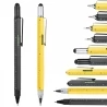 HMP P136A 6-in-1 multigereedschap pen, met stylus, liniaal, waterpas, schroevendraaier, intrekbare penfunctie - zwart